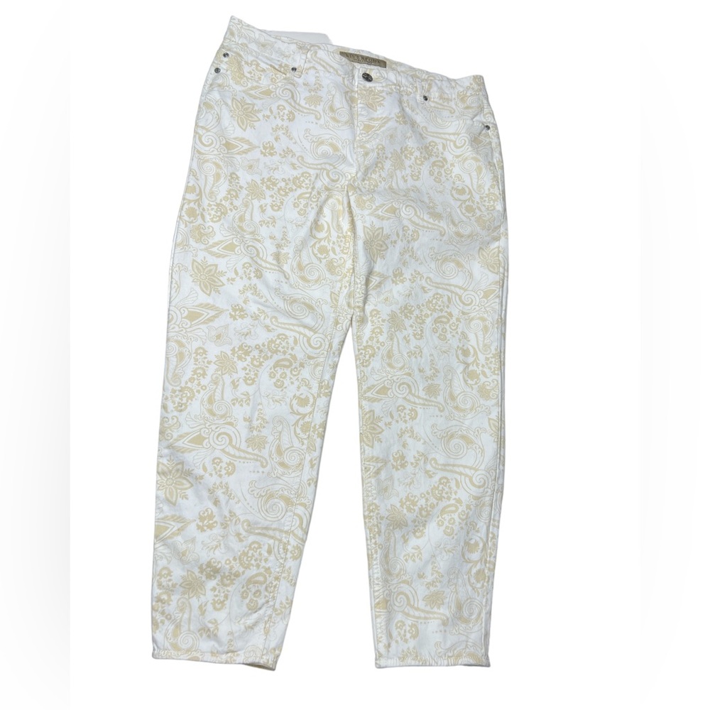 Liverpool Penny ankle white on cream paisley pattern jeans pants sz 14/32